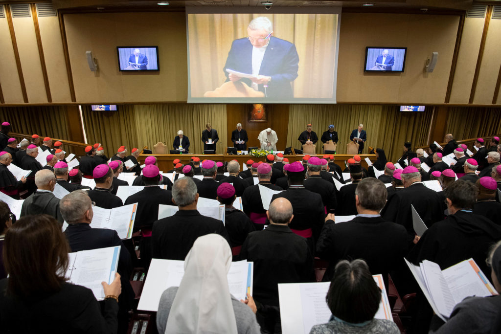 Pope Francis is seen as the four-day meeting on the global sexual abuse crisis takes place at the Vatican February 23, 201...