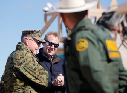 U.S. Acting Secretary of Defense Patrick Shanahan and Joint Chiefs Chairman Gen. Joseph Dunford meet with Border Patrol Agents during a tour of the US-Mexico border at Santa Teresa Station in Sunland Park, N.M., U.S. February 23, 2019. Pablo Martinez Monsivais/Pool via Reuters