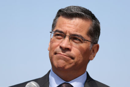 FILE PHOTO: California Attorney General Xavier Becerra speaks about President Trump's proposal to weaken national greenhouse gas emission and fuel efficiency regulations, at a media conference in Los Angeles, California, U.S. August 2, 2018. REUTERS/Lucy Nicholson/File Photo