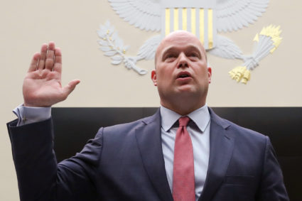 U.S. acting Attorney General Matthew Whitaker is sworn in to testify at a hearing of the House Judiciary Committee on Capitol Hill in Washington, U.S. February 8, 2019. REUTERS/Jonathan Ernst - RC131BBD6430