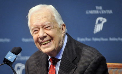 Former U.S. President Jimmy Carter takes questions from the media during a news conference about his recent cancer diagnosis and treatment plans, at the Carter Center in Atlanta, Georgia August 20, 2015. Photo by John Amis/Reuters