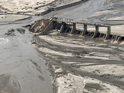 An aerial view of Spencer Dam after a storm triggered historic flooding, near Bristow, Nebraska, on March 16, 2019. Photo by Office of Governor/Pete Ricketts via Reuters