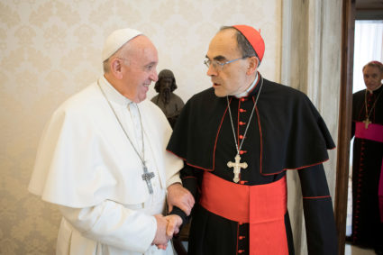 Pope Francis receives Cardinal Philippe Barbarin, Archbishop of Lyon, at the Vatican, March 18, 2019. Vatican Media/Handout via REUTERS