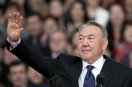 Kazakhstan's President and presidential candidate Nursultan Nazarbayev waves to audience during a 2015 election campaign rally at a stadium in Almaty, Kazakhstan. Photo by Shamil Zhumatov/Reuters