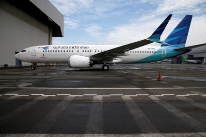 Garuda Indonesia's Boeing 737 Max 8 airplane is seen parked at the Garuda Maintenance Facility AeroAsia, at Soekarno-Hatta International airport near Jakarta, Indonesia, on March 13, 2019. Photo by Willy Kurniawan/Reuters