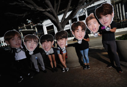 Fans await the BTS concert as part of the 2018 "Love Yourself" tour at Staples Center in Los Angeles. Photo by Chelsea Guglielmino/Getty Images