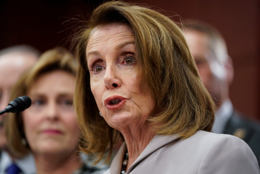 Speaker of the House Nancy Pelosi, D-Calif. speaks during the introduction of the Climate Action Now Act on Capitol Hill o...