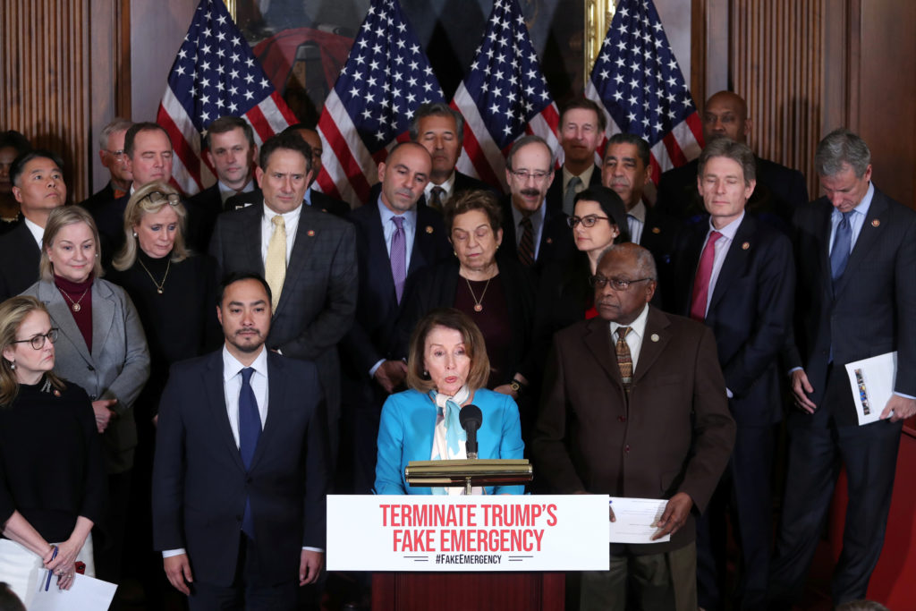 U.S. House Speaker Nancy Pelosi (D-CA), flanked by Representative Joaquin Castro (D-TX) (L) and House Democrats hold a new...