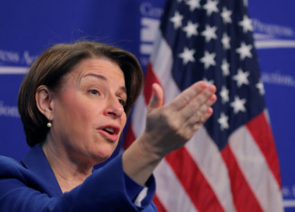 Democratic 2020 U.S. presidential candidate and U.S. Senator Amy Klobuchar, D-Minn., speaks at the Center for American Progress Action Fund forum in Washington, U.S. on March 5, 2019. Photo by Jim Young/Reuters