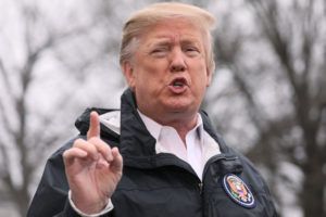 President Donald Trump talks to reporters as he departs to visit storm-hit areas of Alabama from the White House on March 8, 2019. Photo by Jonathan Ernst/Reuters
