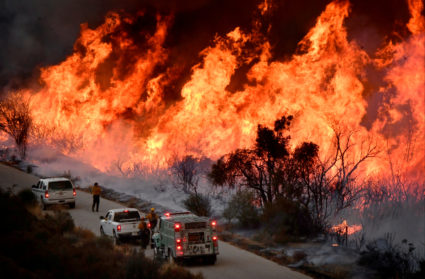 Firefighters attack the Thomas Fire in California on Dec. 9, 2017. Photo byGene Blevins/Reuters