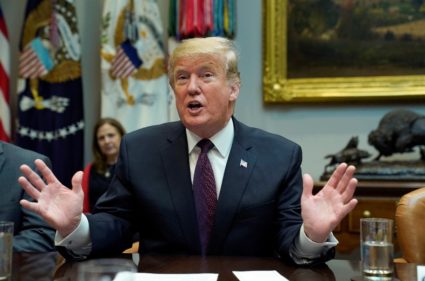President Donald Trump speaks to reporters at a healthcare roundtable in the Roosevelt Room of the White House in Washington, D.C. Photo By Kevin Lamarque/Reuters