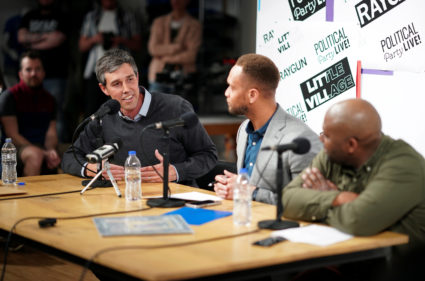 Democratic 2020 presidential candidate Beto O'Rourke, 46, speaks during the recording of the "Political Party Live" podcast during a three day road trip across Iowa. Photo by Ben Brewer/Reuters
