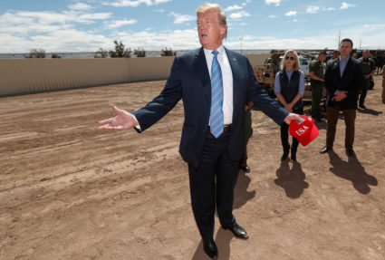 President Donald Trump speaks next to DHS Secretary Kirstjen Nielsen and Kevin McAleenan, the current U.S. Customs and Border Protection commissioner, as he visits the U.S.-Mexico border in Calexico, California. Photo by Kevin Lamarque/Reuters