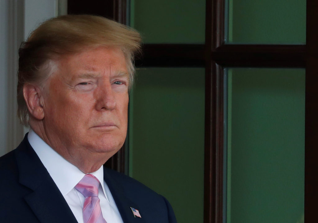 U.S. President Donald Trump waits to welcome Egypt's President Abdel Fattah Al Sisi to the White House in Washington, U.S....