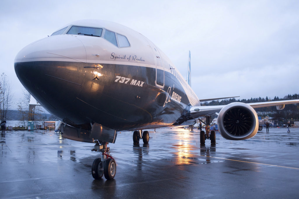 A Boeing 737 MAX 8 sits outside the hangar during a media tour of the Boeing 737 MAX at the Boeing plant in Renton, Washin...