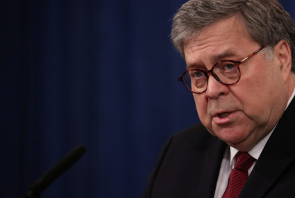 U.S. Attorney General William Barr speaks during a news conference to discuss the release of Special Counsel Robert Mueller's report on Russian interference in the 2016 U.S. presidential election at the Justice Department in Washington, April 18, 2019. Photo Jonathan Ernst/Reuters