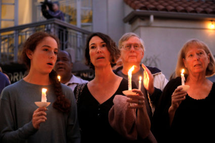 A candlelight vigil is held at Rancho Bernardo Community Presbyterian Church for victims of a shooting incident at the Congregation Chabad synagogue in Poway, north of San Diego, California, April 27, 2019. Photo by John Gastaldo/Reuters