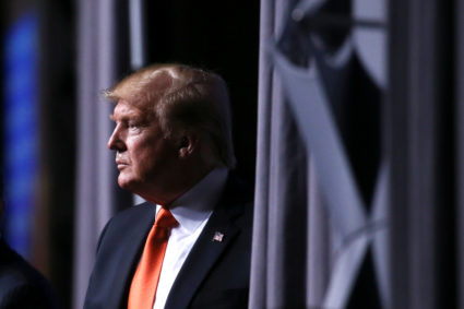 President Donald Trump departs after delivering remarks at the Rx Drug Abuse & Heroin Summit in Atlanta, Georgia. Photo by Leah Millis/Reuters