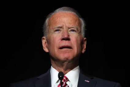 Former Vice President Joe Biden delivers remarks at the First State Democratic Dinner in Dover, Delaware, on March 16, 2019. Photo by Jonathan Ernst/Reuters