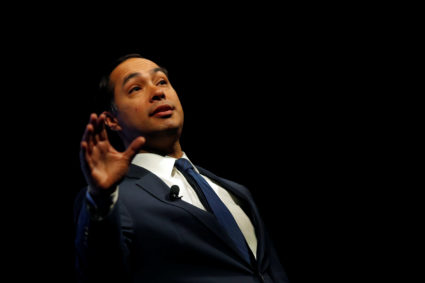 2020 Democratic presidential candidate Julian Castro participates in a moderated discussion at the We the People Summit in Washington on April 1, 2019. Photo by Carlos Barria/Reuters