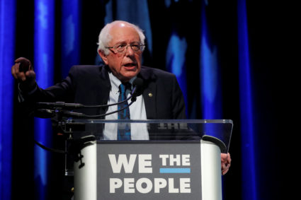 2020 Democratic presidential candidate and Senator Bernie Sanders participates in a moderated discussion at the We the People Summit in Washington, April 1, 2019. Photo by Carlos Barria/Reuters
