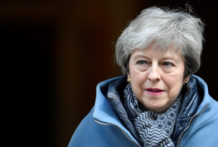 British Prime Minister Theresa May is seen outside Downing Street in London, April 3, 2019. Photo by Toby Melville/Reuters