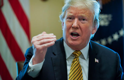 President Donald Trump speaks during a meeting of the White House Opportunity and Revitalization Council in the Cabinet room at the White House in Washington, April 4, 2019. Photo by Kevin Lamarque/Reuters