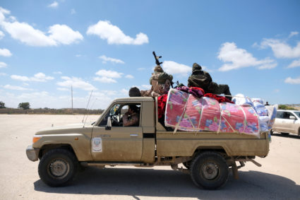 Libyan National Army (LNA) members, commanded by Khalifa Haftar, head out of Benghazi to reinforce the troops advancing to Tripoli, in Benghazi, Libya April 7, 2019. Photo by Esam Omran Al-Fetori/Reuters