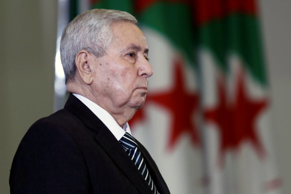 Algerian upper house chairman Abdelkader Bensalah is pictured after being appointed as interim president by Algeria's parl...