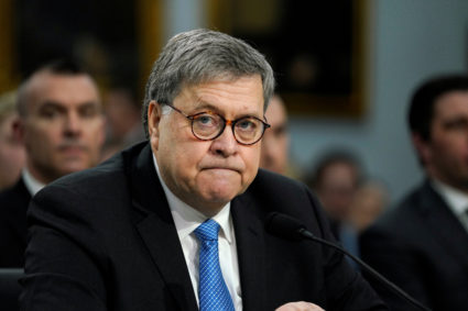 Attorney General William Barr is seated prior to testifying on the Justice Department's budget proposal before a House Appropriations Subcommittee hearing on Capitol Hill in Washington, April 9, 2019. Photo by Aaron P. Bernstein/Reuters