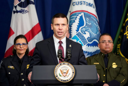 U.S. Customs and Border Protection Commissioner Kevin K. McAleenan speaks at the U.S. Customs and Border Protection Advanced Training Facility in Harpers Ferry, West Virginia on March 13, 2019. Photo by Joshua Roberts/Reuters
