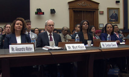 Witnesses at the House Judiciary Committees hearing on hate crimes prepare to answer lawmakers questions. The divide between Republicans and Democrats was evident not only in their questions but in who they invited to the hearing. Photo: Screenshot via video