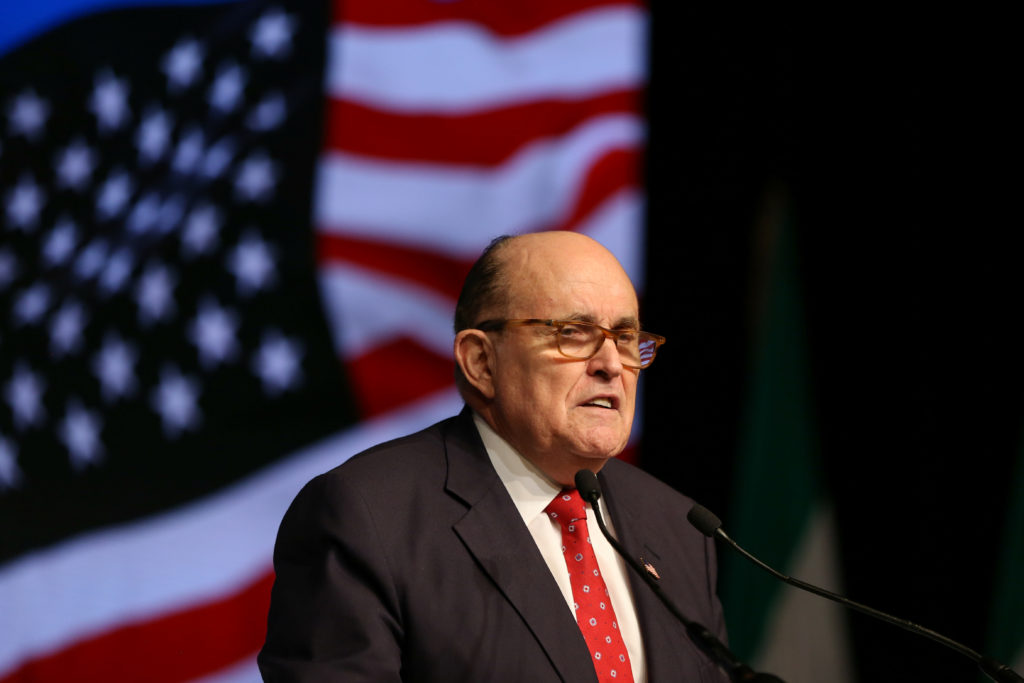 Rudolph Giuliani, former Mayor of New York City, delivers a speech during the 2018 Iran Uprising Summit in Manhattan, New ...