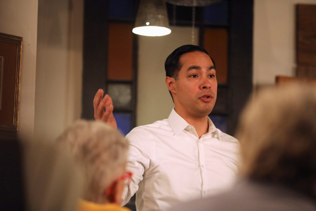 U.S. 2020 Democratic presidential candidate Julian Castro speaks during a campaign stop at The Livery Deli, in Boone, Iowa...