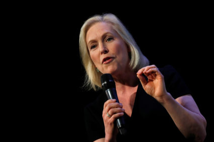 2020 Democratic presidential candidate and Senator Kirsten Gillibrand participates in a moderated discussion at the We the People Summit in Washington, on April 1, 2019. Photo by Carlos Barria/Reuters