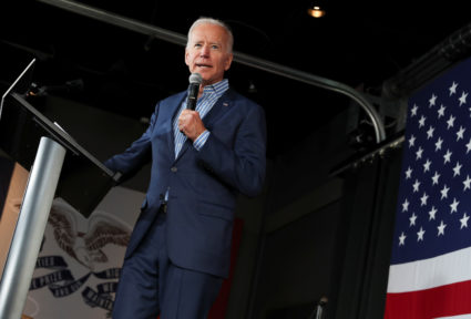 Democratic presidential candidate and former Vice President Joe Biden holds a campaign rally in Iowa City, Iowa, on May 1, 2019. Photo by Jonathan Ernst/Reuters