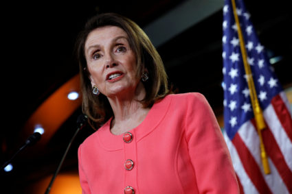 House Speaker Nancy Pelosi, D-Calif., speaks at her weekly news conference on Capitol Hill in Washington, on May 2, 2019. Photo by Yuri Gripas/Reuters