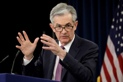 Federal Reserve Board Chairman Jerome Powell speaks at his news conference following the closed two-day Federal Open Market Committee meeting in Washington, on May 1, 2019. Photo by Yuri Gripas/Reuters