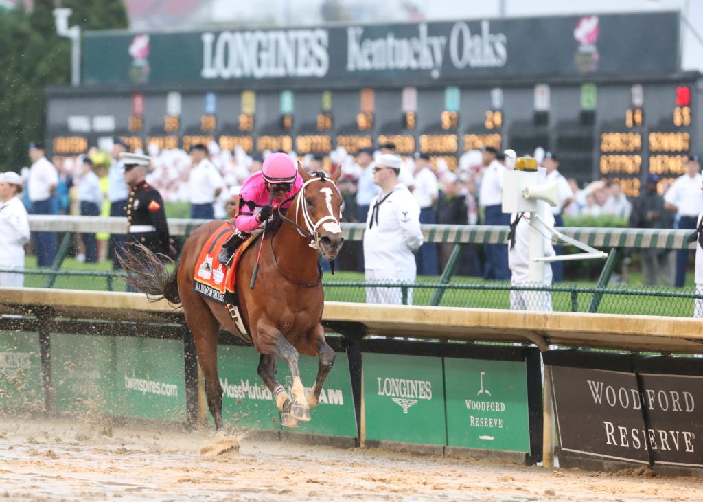 Luis Saez aboard Maximum Security crosses the finish line during the 145th running of the Kentucky Derby at Churchill Down...