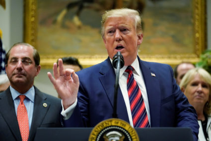 President Donald Trump delivers remarks during an event to announce a proposal to end surprise medical billing in the Roosevelt Room at the White House in Washington on May 9, 2019. Photo by Jonathan Ernst/Reuters