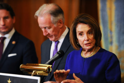 House Speaker Nancy Pelosi (D-CA) and House Ways and Means Chairman Richard Neal (D-MA) hold a news conference on H.R.2481, the "Gold Star Family Tax Relief Act" in Washington, D.C. Photo by Mary F. Calvert/Reuters
