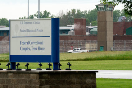 A vehicle patrols the perimeter of the Federal Correctional Complex where John Walker Lindh, known as the "American Taliban" was released early this morning in Terre Haute, Indiana. Photo by Bryan Woolston/Reuters