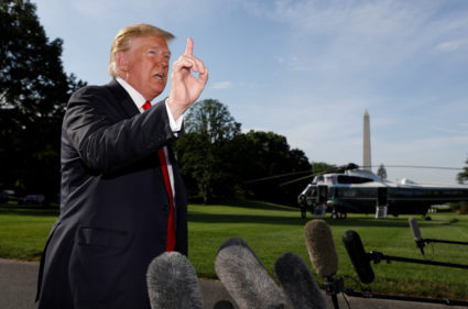 President Donald Trump speaks upon departure from the White House in Washington, on May 30, 2019. Photo by Kevin Lamarque/Reuters