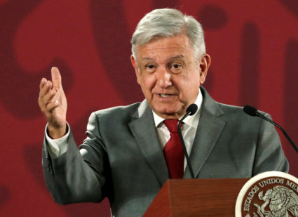 Mexico's President Andres Manuel Lopez Obrador speaks a news conference at the National Palace in Mexico City, on May 31, 2019. Photo by Henry Romero/Reuters