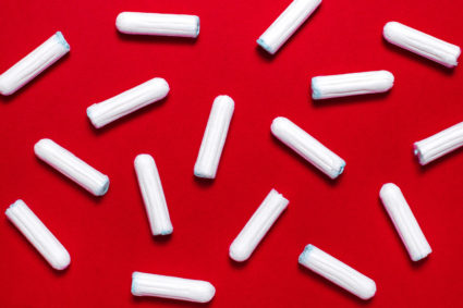 Tampons on a red background.