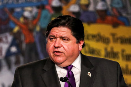 llinois Governor J.B. Pritzker delivers remarks at the North America's Building Trades Unions (NABTU) 2019 legislative conference in Washington, U.S., April 9, 2019. Photo by Jeenah Moon/Reuters