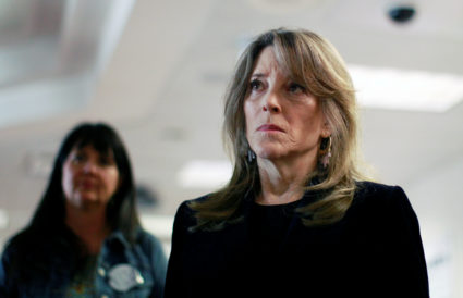 Democratic 2020 U.S. presidential candidate Marianne Williamson talks with child care advocates at the Nevada State Legislature in Carson City, Nevada, U.S., March 14, 2019. REUTERS/Bob Strong - RC15355619D0