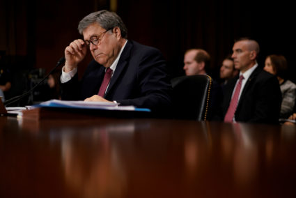 U.S. Attorney General William Barr testifies before a Senate Judiciary Committee hearing entitled "The Justice Department's Investigation of Russian Interference with the 2016 Presidential Election." on Capitol Hill in Washington, U.S., May 1, 2019. REUTERS/Aaron P. Bernstein - RC196DF06EA0