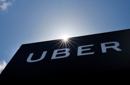 A sign marks the offices of Uber in Saugus, Massachusetts, U.S., May 8, 2019. REUTERS/Brian Snyder
